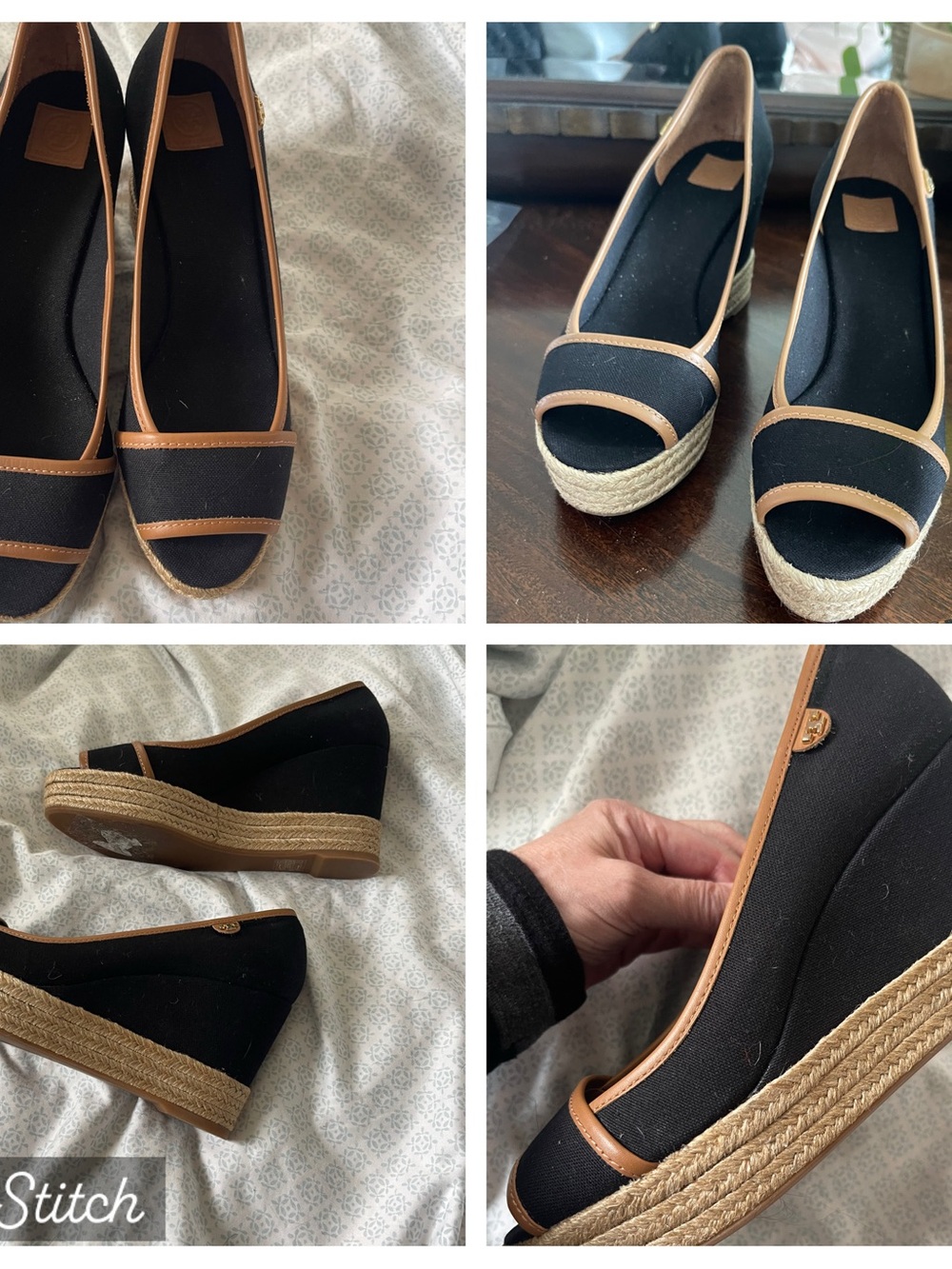 Tory Burch 9.5 Black and Tan Espadrille Wedge